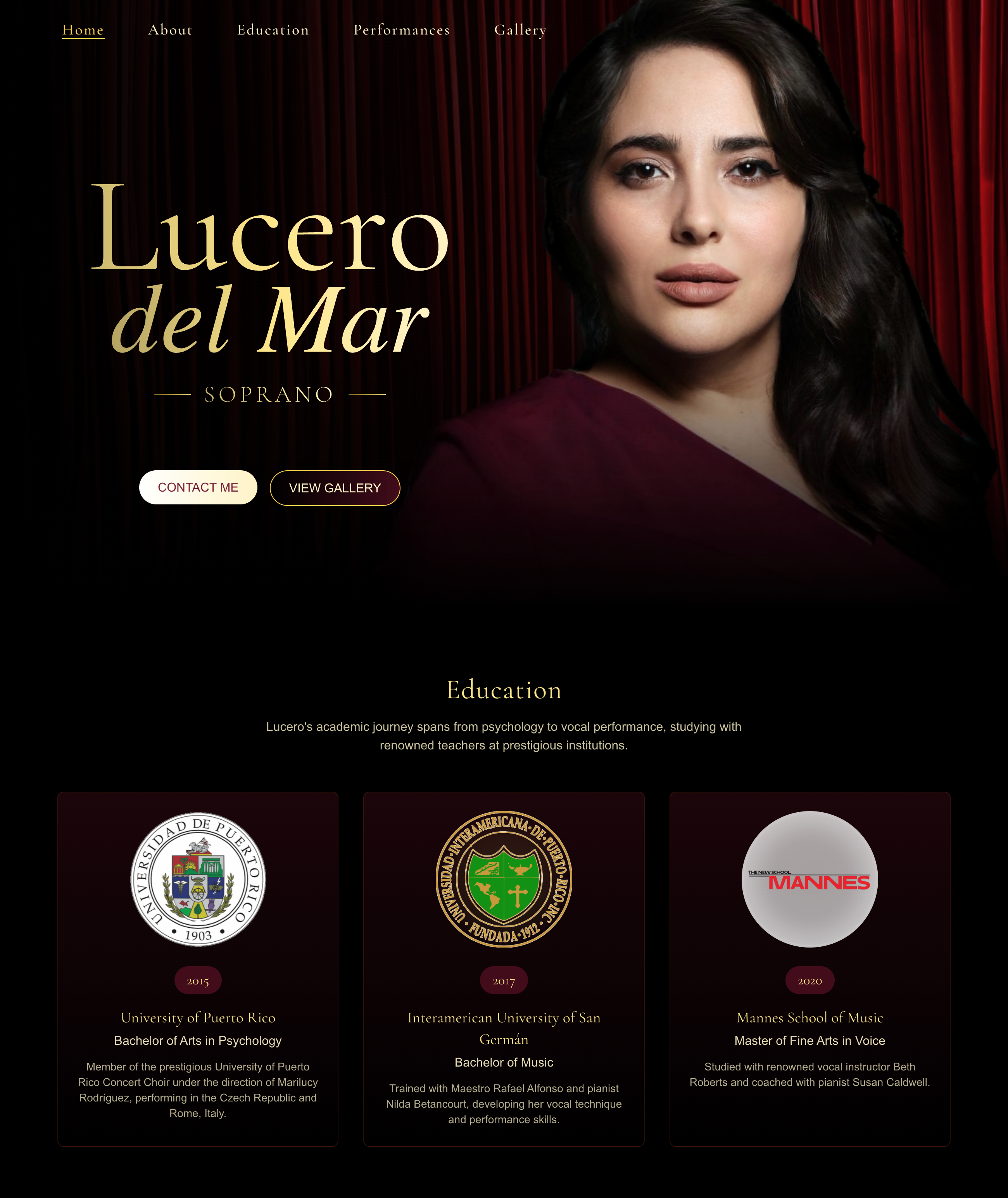 Lucero del Mar soprano website hero design.